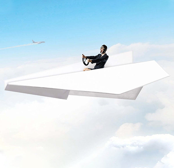 Man on Paper Airplane, Indicating Sativa's Energy