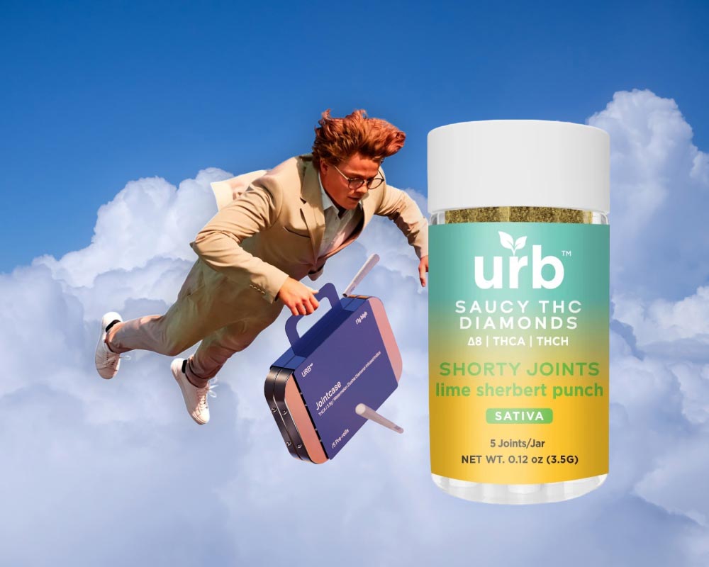 Skydiver with Shorty Joints container in clouds